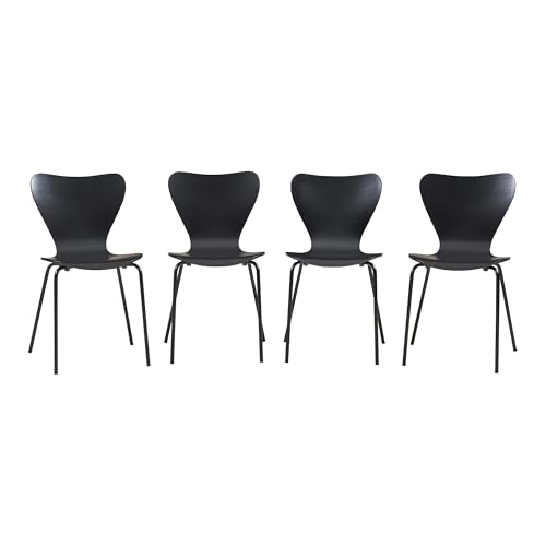 [en.casa] Esszimmerstühle 4er Set Essunga Stühle für Esszimmer Küchenstühle Stapelstuhl Holz Metallbeine 80 x 48 x 46 cm Lehnstuhl Schwarz von [en.casa]
