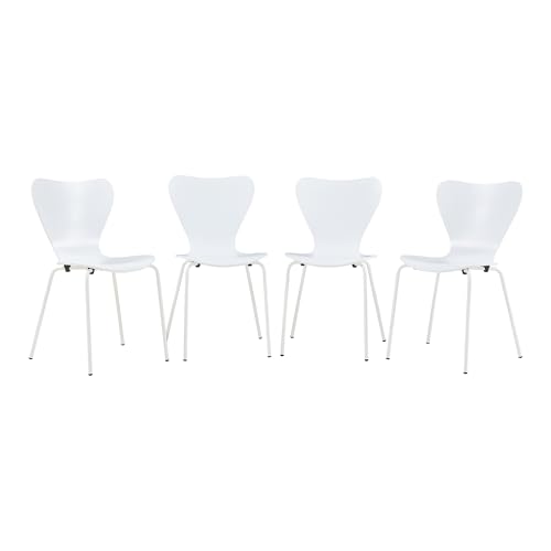 [en.casa] Esszimmerstühle 4er Set Essunga Stühle für Esszimmer Küchenstühle Stapelstuhl Holz Metallbeine 80 x 48 x 46 cm Lehnstuhl Weiß von [en.casa]