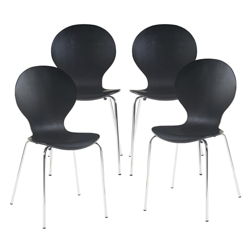 [en.casa] Esszimmerstühle 4er Set Etne Stühle für Esszimmer Küchenstühle Stapelstuhl Holz Metallbeine 85 x 48 x 50 cm Lehnstuhl Schwarz von [en.casa]