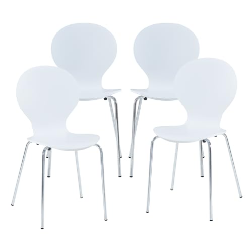 [en.casa] Esszimmerstühle 4er Set Etne Stühle für Esszimmer Küchenstühle Stapelstuhl Holz Metallbeine 85 x 48 x 50 cm Lehnstuhl Weiß/Chromfarben von [en.casa]