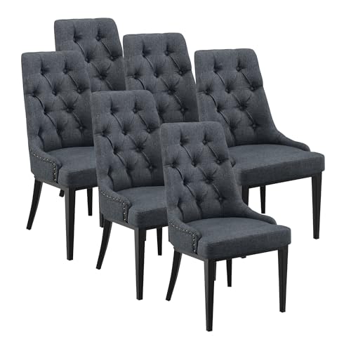 [en.casa] Esszimmerstühle 6er Set Chester Küchenstühle Essstühle gepolstert Esszimmerstuhl Metallbeine Küchenstuhl Polsterstuhl mit Chesterfield Muster Dunkelgrau von [en.casa]