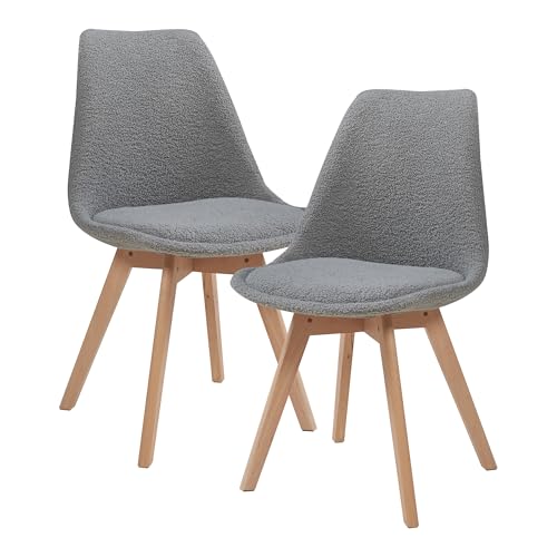 [en.casa] Esszimmerstühle Fläten 2er Set Stuhl Küchenstühle Bouclé Essstühle gepolstert Esszimmerstuhl Holzbeine Küchenstuhl Polsterstuhl Grau von [en.casa]