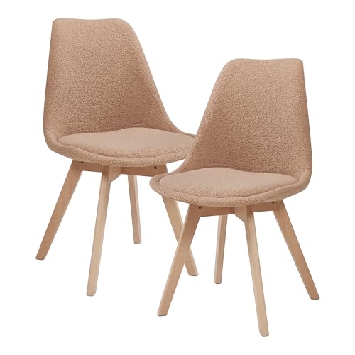 [en.casa] Esszimmerstühle Fläten 2er Set Stuhl Küchenstühle Bouclé Essstühle gepolstert Esszimmerstuhl Holzbeine Küchenstuhl Polsterstuhl Taupe von [en.casa]