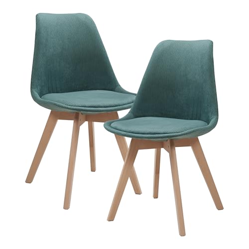 [en.casa] Esszimmerstühle Fläten 2er Set Stuhl Küchenstühle Cord Essstühle gepolstert Esszimmerstuhl Holzbeine Küchenstuhl Polsterstuhl Dunkelgrün von [en.casa]