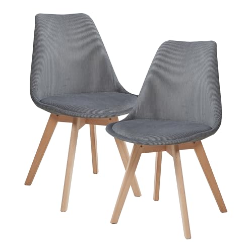 [en.casa] Esszimmerstühle Fläten 2er Set Stuhl Küchenstühle Cord Essstühle gepolstert Esszimmerstuhl Holzbeine Küchenstuhl Polsterstuhl Grau von [en.casa]