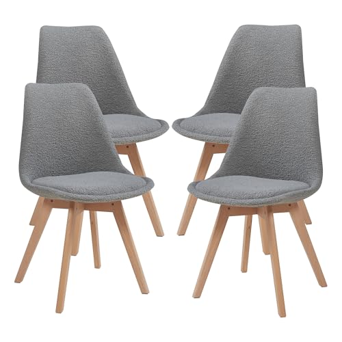 [en.casa] Esszimmerstühle Fläten 4er Set Stuhl Küchenstühle Bouclé Essstühle gepolstert Esszimmerstuhl Holzbeine Küchenstuhl Polsterstuhl Grau von [en.casa]