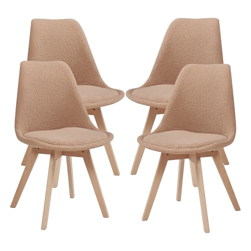 [en.casa] Esszimmerstühle Fläten 4er Set Stuhl Küchenstühle Bouclé Essstühle gepolstert Esszimmerstuhl Holzbeine Küchenstuhl Polsterstuhl Taupe von [en.casa]