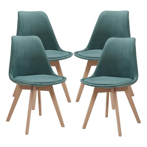 [en.casa] Esszimmerstühle Fläten 4er Set Stuhl Küchenstühle Cord Essstühle gepolstert Esszimmerstuhl Holzbeine Küchenstuhl Polsterstuhl Dunkelgrün von [en.casa]