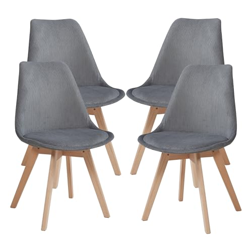 [en.casa] Esszimmerstühle Fläten 4er Set Stuhl Küchenstühle Cord Essstühle gepolstert Esszimmerstuhl Holzbeine Küchenstuhl Polsterstuhl Grau von [en.casa]
