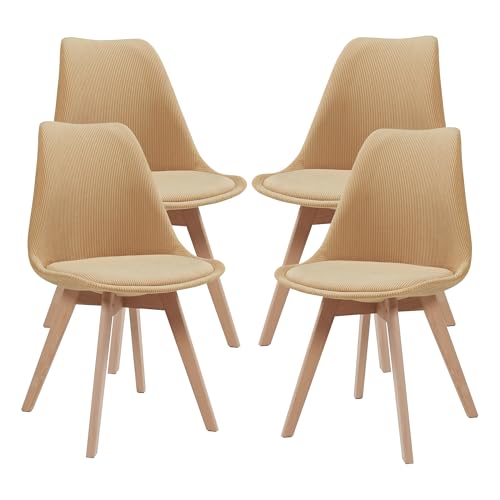 [en.casa] Esszimmerstühle Fläten 4er Set Stuhl Küchenstühle Cord Essstühle gepolstert Esszimmerstuhl Holzbeine Küchenstuhl Polsterstuhl Senfgelb von [en.casa]