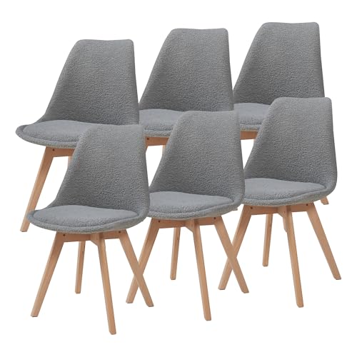 [en.casa] Esszimmerstühle Fläten 6er Set Stuhl Küchenstühle Bouclé Essstühle gepolstert Esszimmerstuhl Holzbeine Küchenstuhl Polsterstuhl Grau von [en.casa]