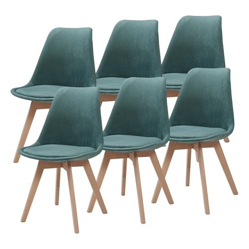 [en.casa] Esszimmerstühle Fläten 6er Set Stuhl Küchenstühle Cord Essstühle gepolstert Esszimmerstuhl Holzbeine Küchenstuhl Polsterstuhl Dunkelgrün von [en.casa]