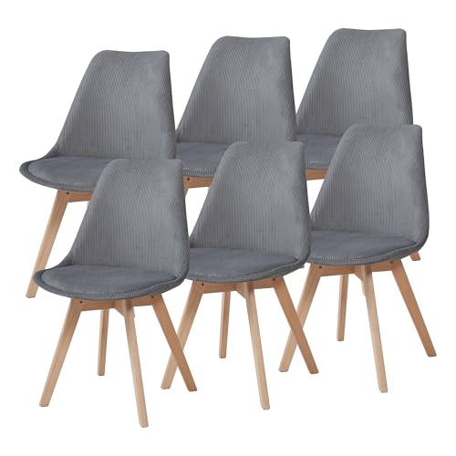 [en.casa] Esszimmerstühle Fläten 6er Set Stuhl Küchenstühle Cord Essstühle gepolstert Esszimmerstuhl Holzbeine Küchenstuhl Polsterstuhl Grau von [en.casa]