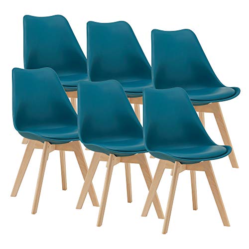 [en.casa] Esszimmerstühle Fläten 6er Set Stuhl Küchenstühle Kunstleder Essstühle gepolstert Esszimmerstuhl Holzbeine Küchenstuhl Polsterstuhl Türkis von [en.casa]
