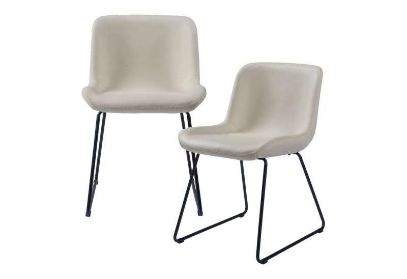 en.casa Esszimmerstuhl, »Kannus« 2er Set gepolstert 77x50x62 cm Beige Schwarz von en.casa