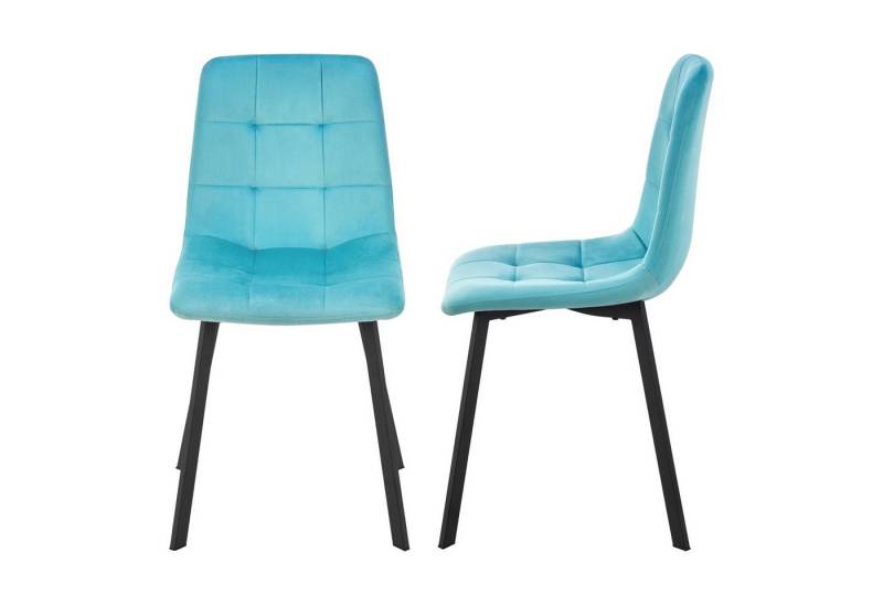 en.casa Esszimmerstuhl (Set), »Lexnitz« Polsterstuhl 2er Set Samtbezug Stahlbeine Mintblau von en.casa