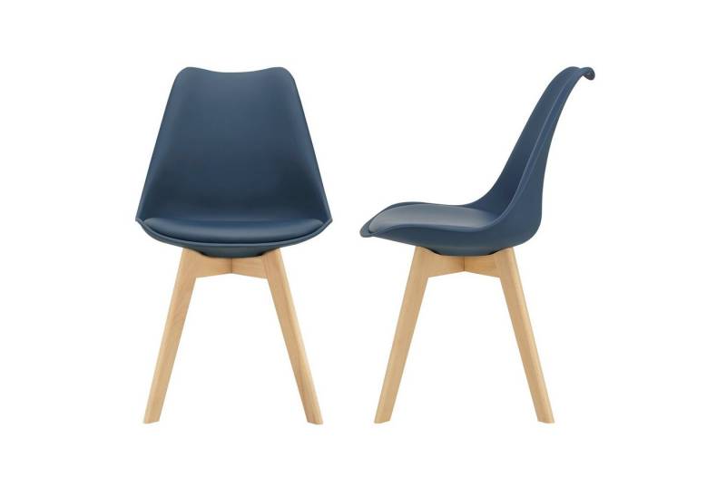 en.casa Esszimmerstuhl (Set, 2 St), »Fläten« Küchenstühle aus Kunstleder gepolstert Blau von en.casa