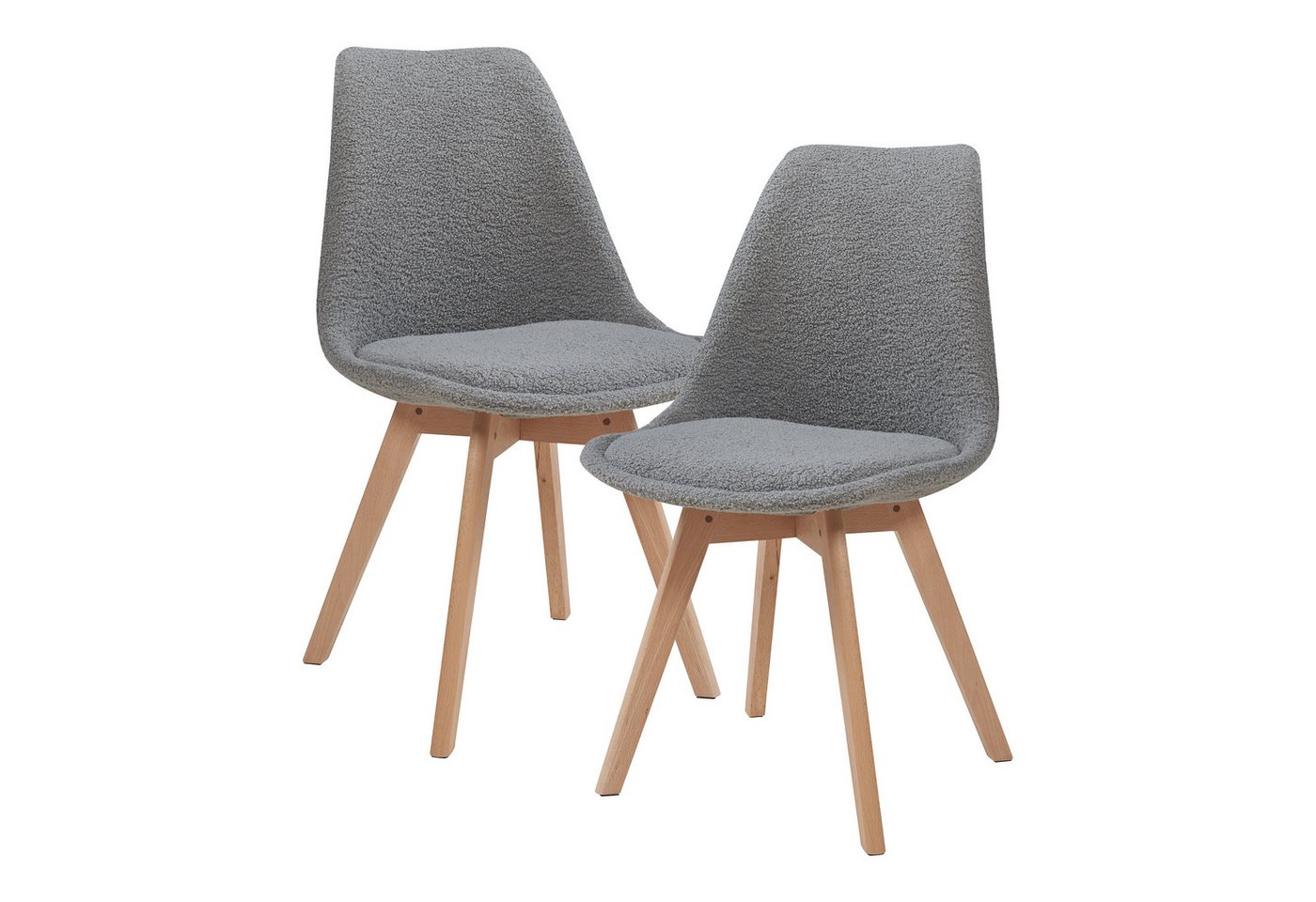 en.casa Esszimmerstuhl (Set, 2 St), »Fläten« mit Massivholzbeinen Bouclé Grau von en.casa