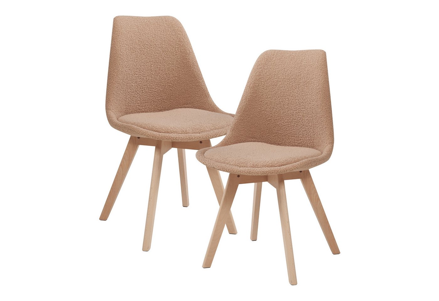 en.casa Esszimmerstuhl (Set, 2 St), »Fläten« mit Massivholzbeinen Bouclé Taupe von en.casa