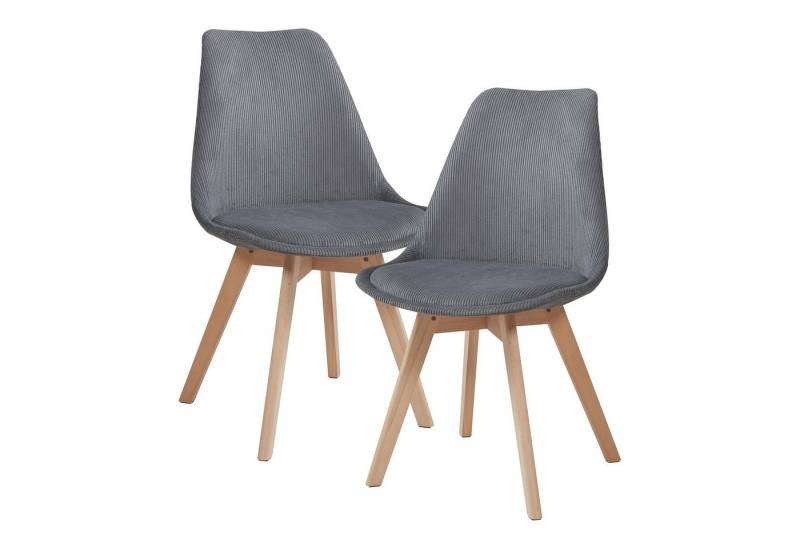 en.casa Esszimmerstuhl (Set, 2 St), »Fläten« mit Massivholzbeinen Cord Grau von en.casa