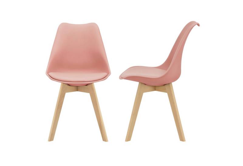 en.casa Esszimmerstuhl (Set, 2 St), »Fläten« mit Massivholzbeinen Kunstleder Rosé von en.casa