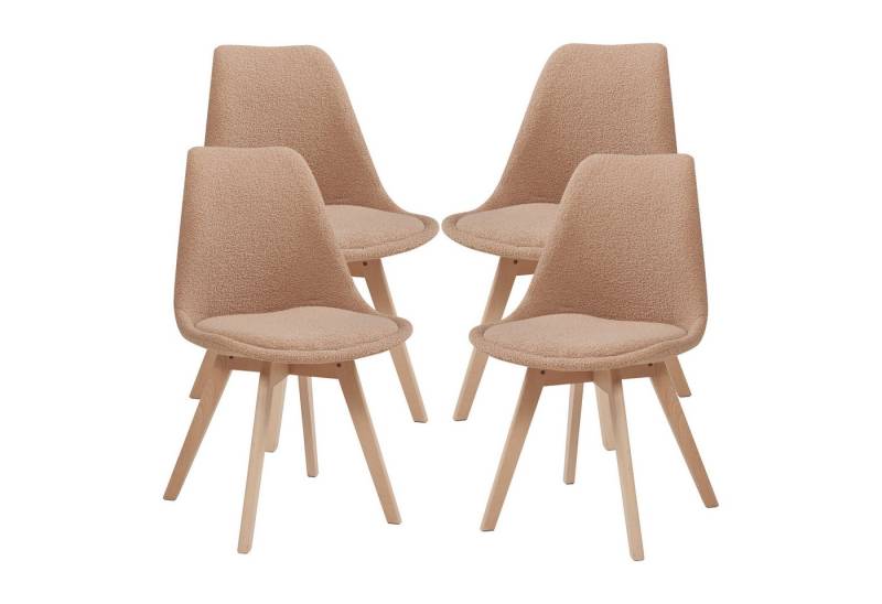 en.casa Esszimmerstuhl (Set, 4 St), »Fläten« mit Massivholzbeinen Bouclé Taupe von en.casa