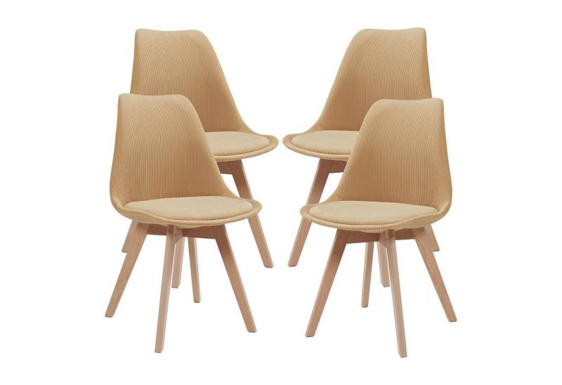 en.casa Esszimmerstuhl (Set, 4 St), »Fläten« mit Massivholzbeinen Cord Senfgelb von en.casa