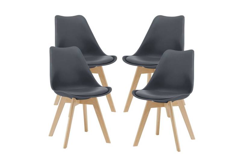 en.casa Esszimmerstuhl (Set, 4 St), »Fläten« mit Massivholzbeinen Kunstleder Grau von en.casa