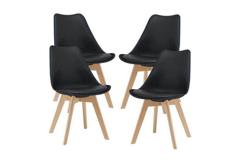 en.casa Esszimmerstuhl (Set, 4 St), »Fläten« mit Massivholzbeinen Kunstleder Schwarz von en.casa