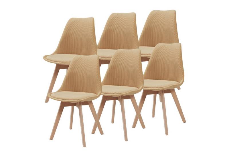 en.casa Esszimmerstuhl (Set, 6 St), »Fläten« mit Massivholzbeinen Cord Senfgelb von en.casa