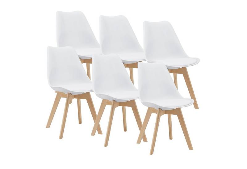 en.casa Esszimmerstuhl (Set, 6 St), »Fläten« mit Massivholzbeinen Kunstleder Weiß von en.casa