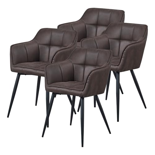 [en.casa] Esszimmerstuhl 4er Set Birmingham Armlehnstühle Bürostühle Polsterstuhl mit Rückenlehne Dunkelbraun mit Metallbeine 81 x 57 x 53 cm von [en.casa]