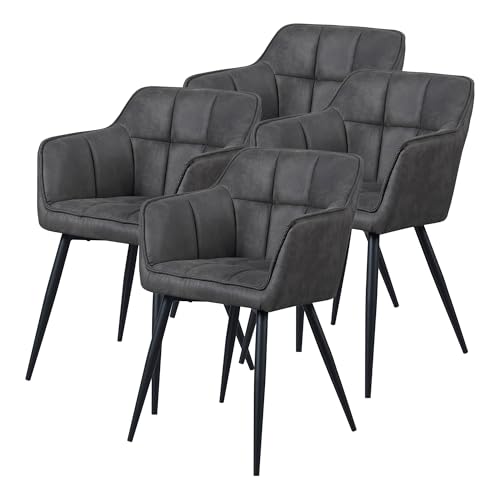 [en.casa] Esszimmerstuhl 4er Set Birmingham Armlehnstühle Bürostühle Polsterstuhl mit Rückenlehne Dunkelgrau mit Metallbeine 81 x 57 x 53 cm von [en.casa]