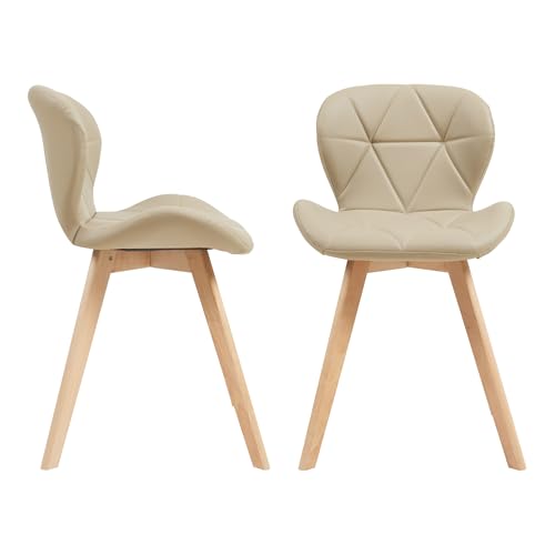 [en.casa] Esszimmerstuhl Älmhult 2-er Set 78x47x52 cm Kunstleder Buche Stühle Wohnzimmerstuhl Küchenstuhl Beige von [en.casa]