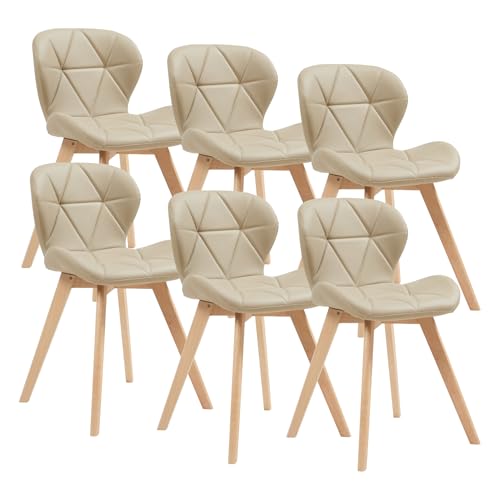 [en.casa] Esszimmerstuhl Älmhult 6-er Set 78x47x52 cm Kunstleder Buche Stühle Wohnzimmerstuhl Küchenstuhl Beige von [en.casa]