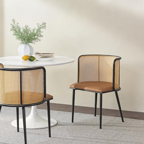 [en.casa] Esszimmerstuhl Flen Stühle Esszimmer 2er Set Rattan Braun 2 x Stuhl Küchenstühle Kunstleder Polsterstuhl Metallbeine in Schwarz von [en.casa]