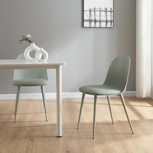 [en.casa] Esszimmerstuhl Kangasala 2er Set Küchenstühle Lehnstuhl skandinavisch Polsterstuhl Kunstleder mit Rückenlehne Graugrün mit Metallfüße 81 x 45 x 52 cm von [en.casa]