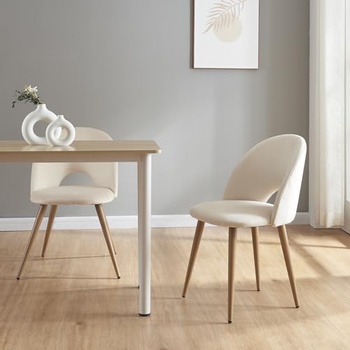 [en.casa] Esszimmerstuhl Karijoki 2er Set Küchenstühle Lehnstuhl skandinavisch Polsterstuhl Samt mit Rückenlehne Beige mit Metallfüße 77 x 50 x 55 cm von [en.casa]