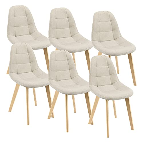 [en.casa] Esszimmerstuhl Kopparberg 6er-Set Stoffbezug Buche Wohnzimmerstuhl 86 x 53 x 47 cm Beige von [en.casa]