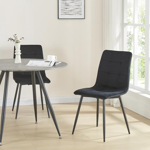 [en.casa] Esszimmerstuhl Lexnitz 2er Set Küchenstühle Lehnstuhl skandinavisch Polsterstuhl Samt mit Rückenlehne mit runden Stahlfüßen 89 x 44 x 45 cm Schwarz von [en.casa]