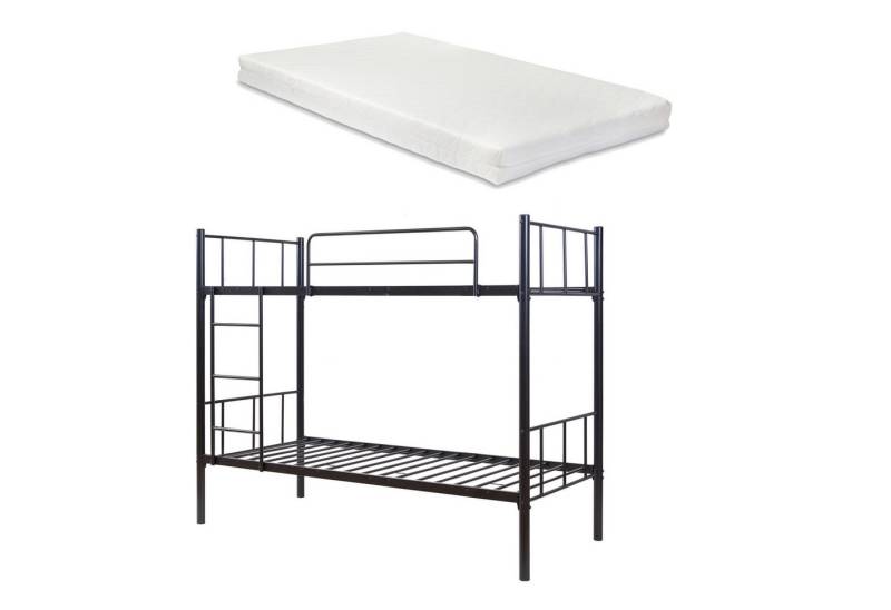 en.casa Etagenbett, »Berimma« 90 x 200 cm mit 2 Matratzen Metall Schwarz von en.casa