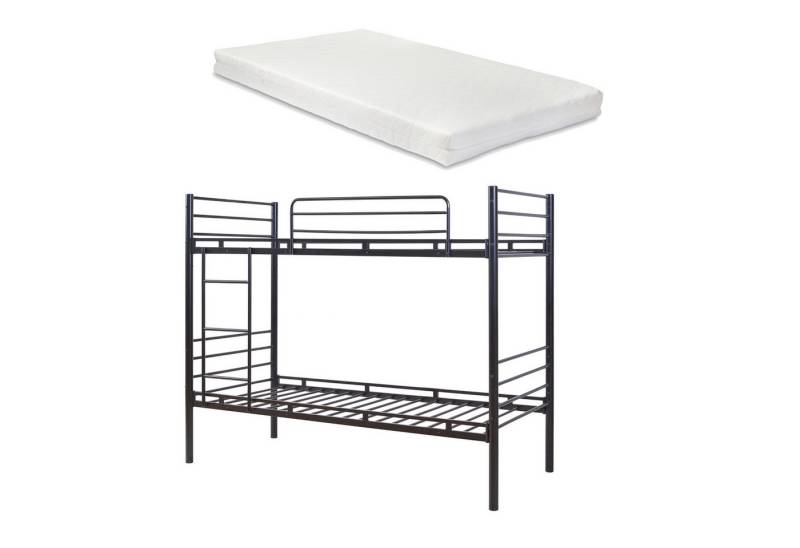 en.casa Etagenbett, »Bevapis« 90 x 200 cm mit 2 Matratzen Metall Schwarz von en.casa
