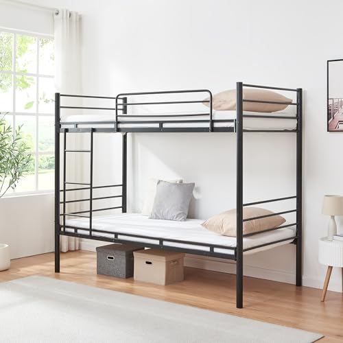 [en.casa] Etagenbett Bevapis Hochbett 90 x 200 cm Gästebett Kinderbett mit Leiter und Rausfallschutz Bett 210 x 94 x 171 cm Jugendbett Metall Schwarz von [en.casa]