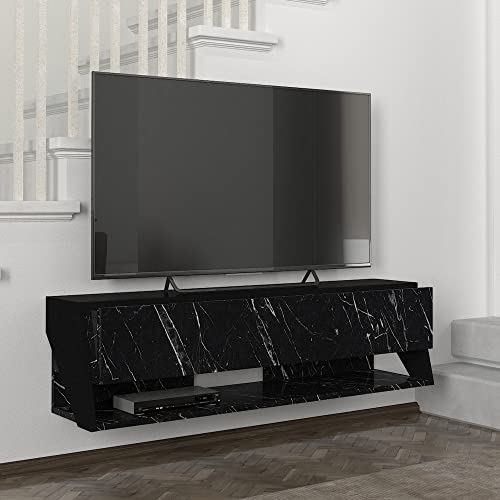 [en.casa] Fernsehschrank Kimitoön Fernsehtisch mit 2 Staufächern Lowboard 120x31,5x32,5cm hängend TV-Board Marmor, schwarz von [en.casa]