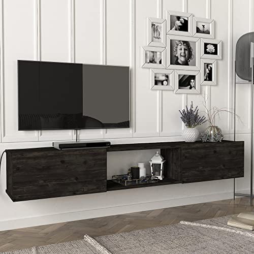 [en.casa] Fernsehschrank Paltamo Fernsehtisch mit 3 Fächern Lowboard 180x31x29,5cm hängend TV-Board Eiche, schwarz von [en.casa]