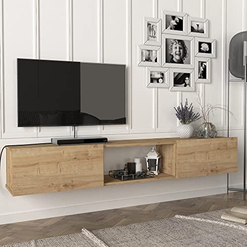 [en.casa] Fernsehschrank Paltamo Fernsehtisch mit 3 Fächern Lowboard 180x31x29,5cm hängend TV-Board Eiche von [en.casa]