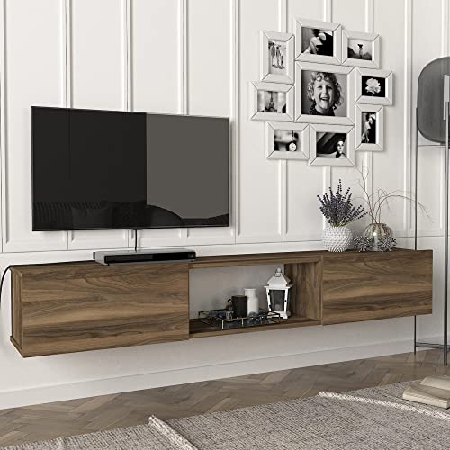 [en.casa] Fernsehschrank Paltamo Fernsehtisch mit 3 Fächern Lowboard 180x31x29,5cm hängend TV-Board Walnuss von [en.casa]