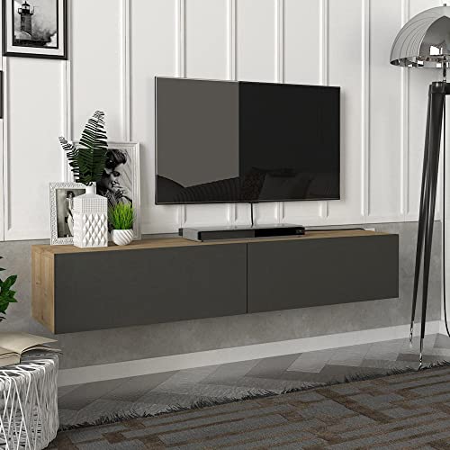 [en.casa] Fernsehschrank Toivakka mit 2 Staufächern Lowboard 135x31x25cm Hängeboard schwebend Eiche/Anthrazit von [en.casa]