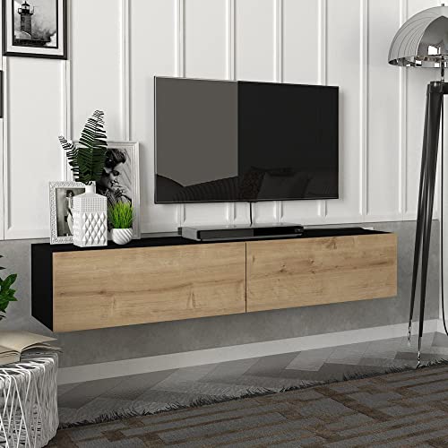 [en.casa] Fernsehschrank Toivakka mit 2 Staufächern Lowboard 135x31x25cm Hängeboard schwebend Schwarz/Eiche von [en.casa]