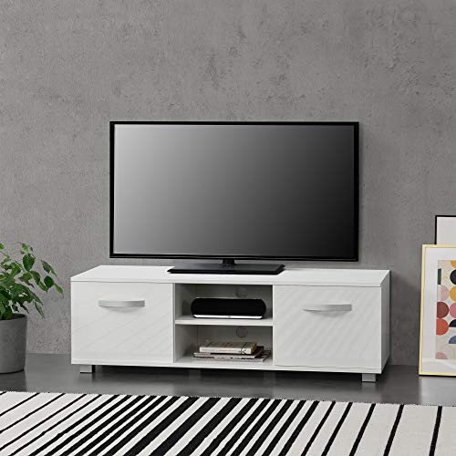 [en.casa] Fernsehtisch 120 x 40 x 38 cm TV Lowboard mit Schranktüren und Ablagefächern Spanplatte Weiß von [en.casa]
